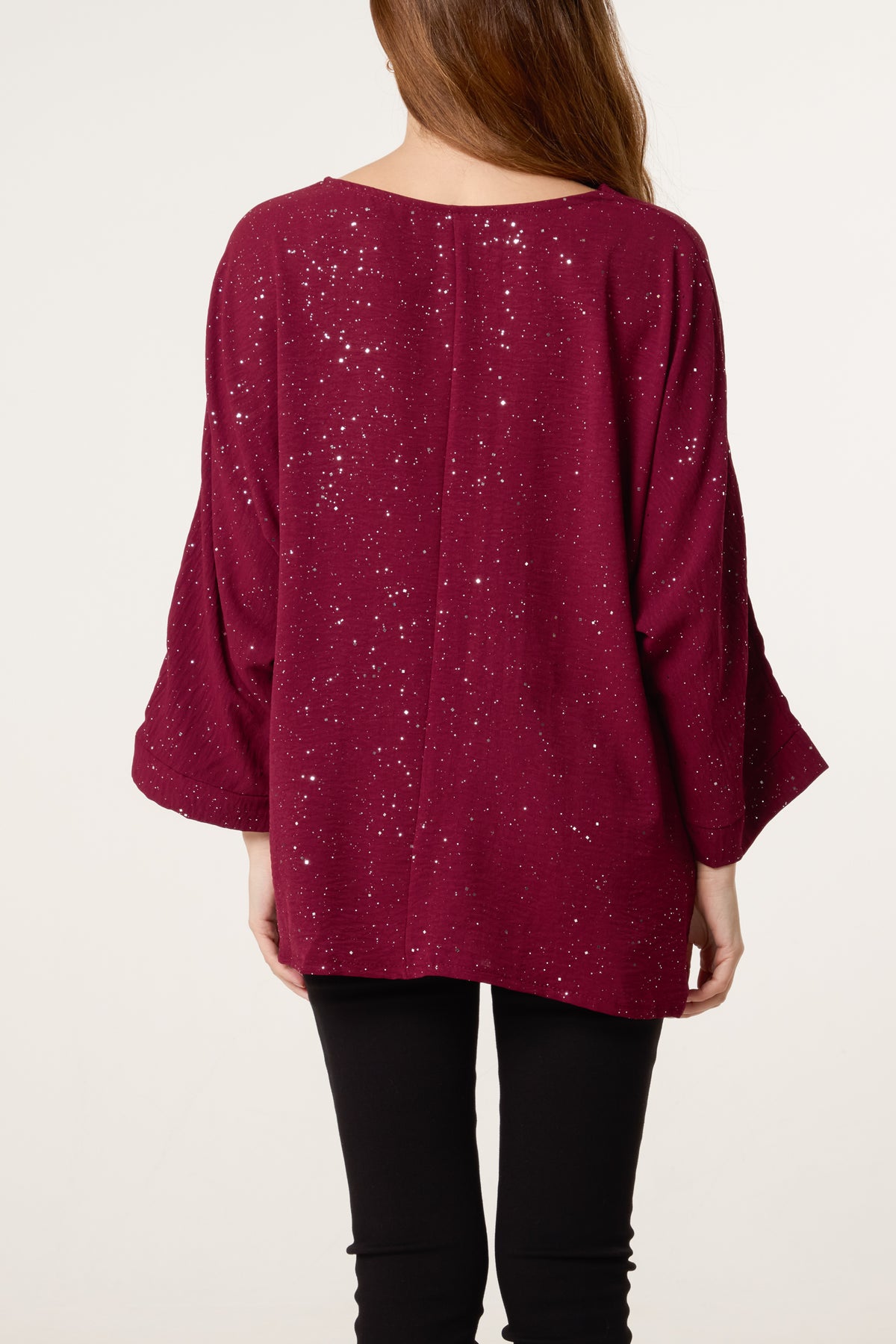 Metallic Glitter Side Gathered Blouse