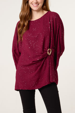 Metallic Glitter Side Gathered Blouse