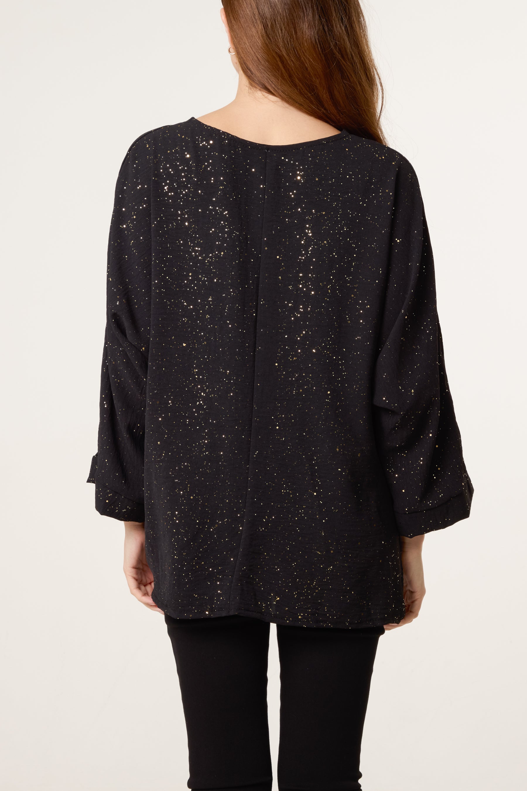 Metallic Glitter Side Gathered Blouse