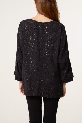 Metallic Glitter Side Gathered Blouse