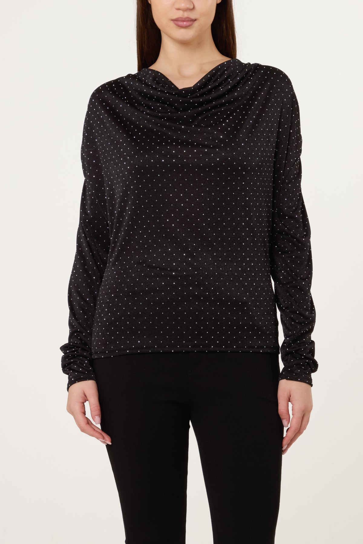 Cowl Neck Diamante Blouse
