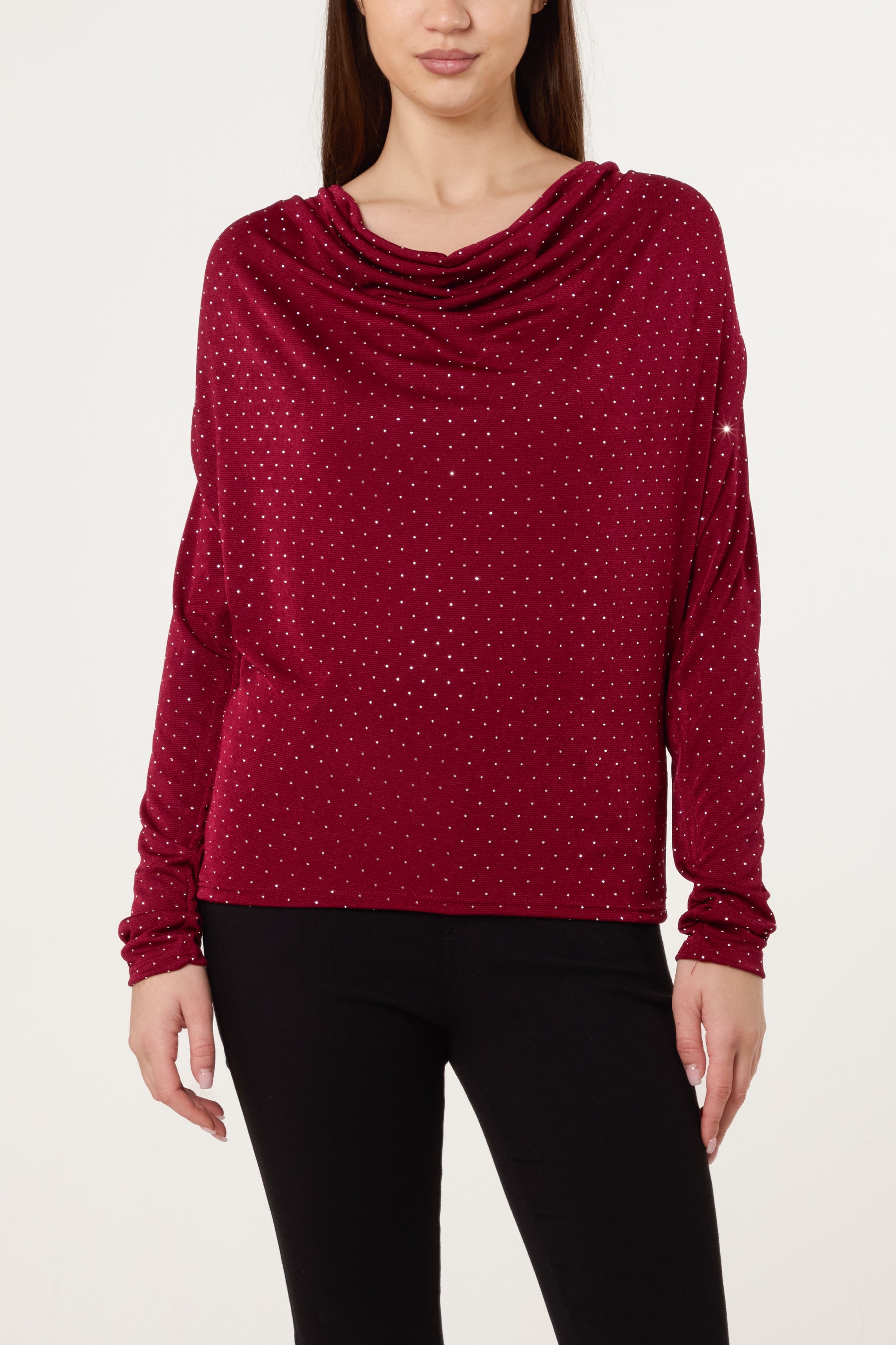 Cowl Neck Diamante Blouse