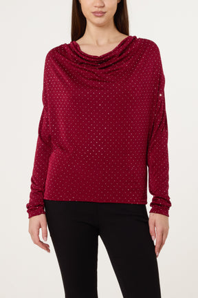 Cowl Neck Diamante Blouse