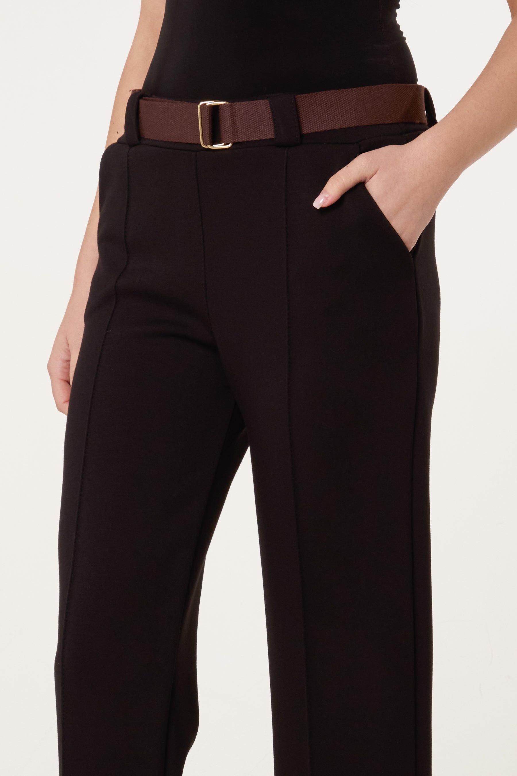 Belted Front Crease Straight Leg Trouser