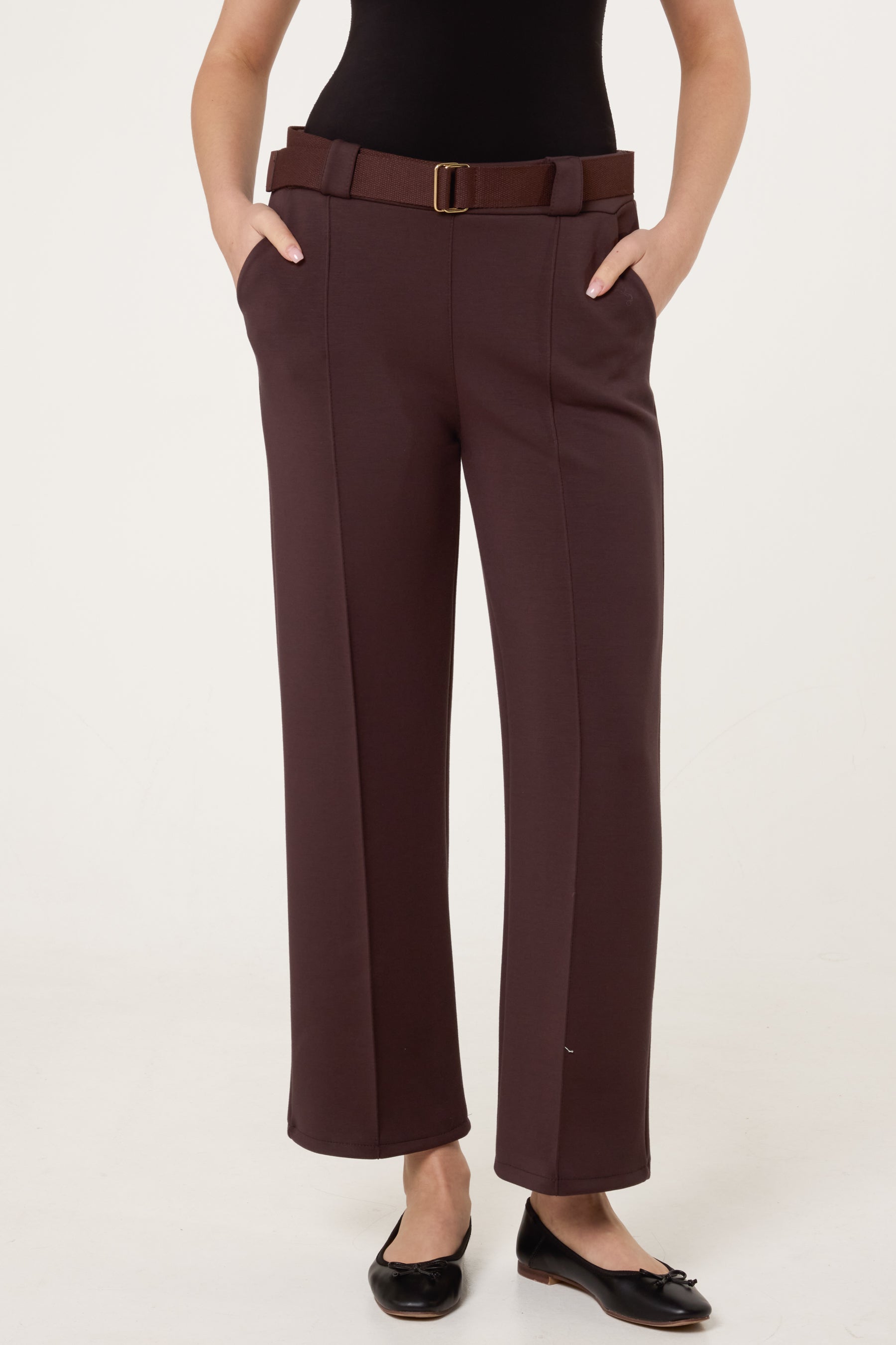 Belted Front Crease Straight Leg Trouser