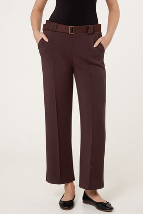 Belted Front Crease Straight Leg Trouser