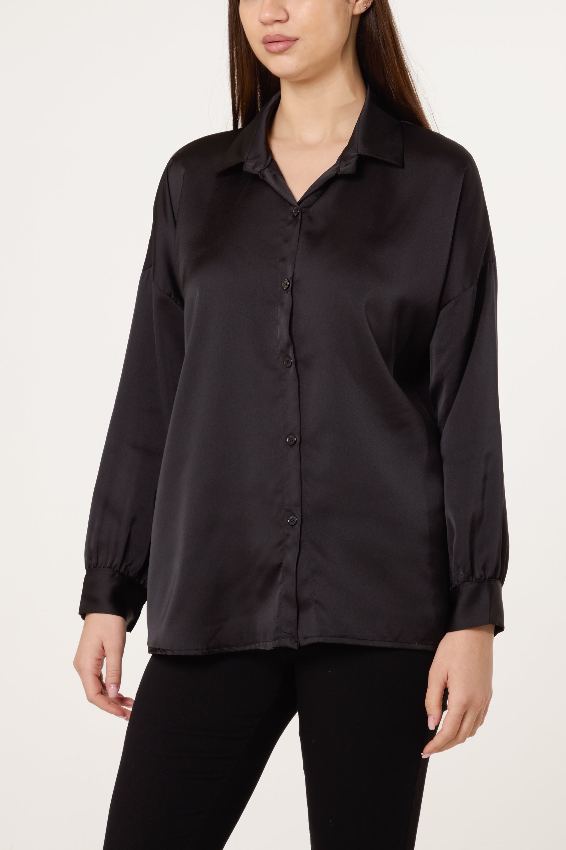 Collar Button Through Satin Shirt