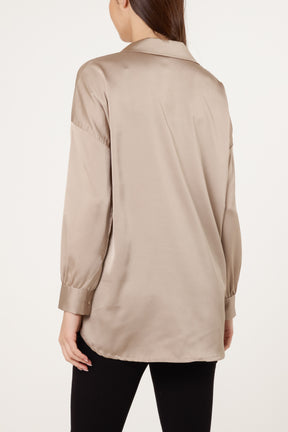 Collar Button Through Satin Shirt