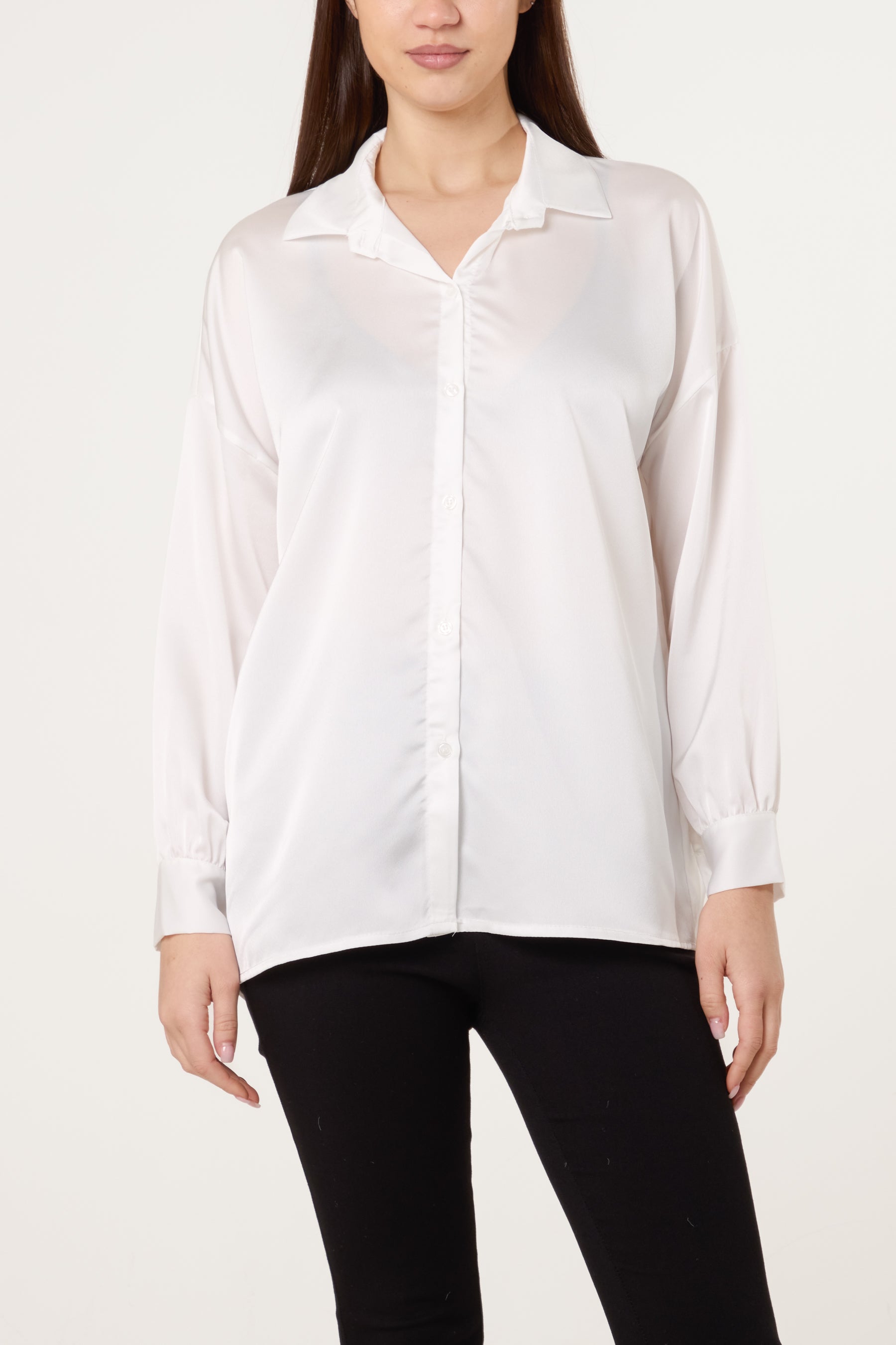 Collar Button Through Satin Shirt