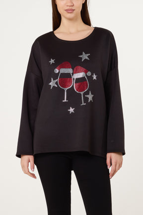 Diamante Festive Glasses Sweatshirt