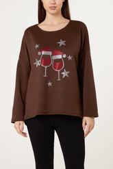 Diamante Festive Glasses Sweatshirt