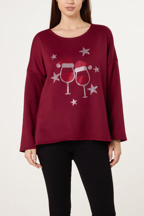 Diamante Festive Glasses Sweatshirt