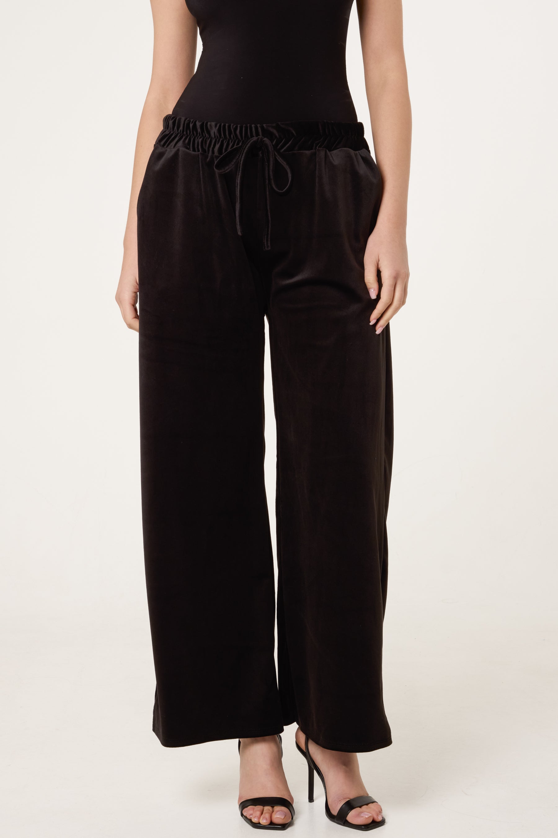 Velvet Pockets Wide Leg Trousers