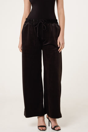 Velvet Pockets Wide Leg Trousers