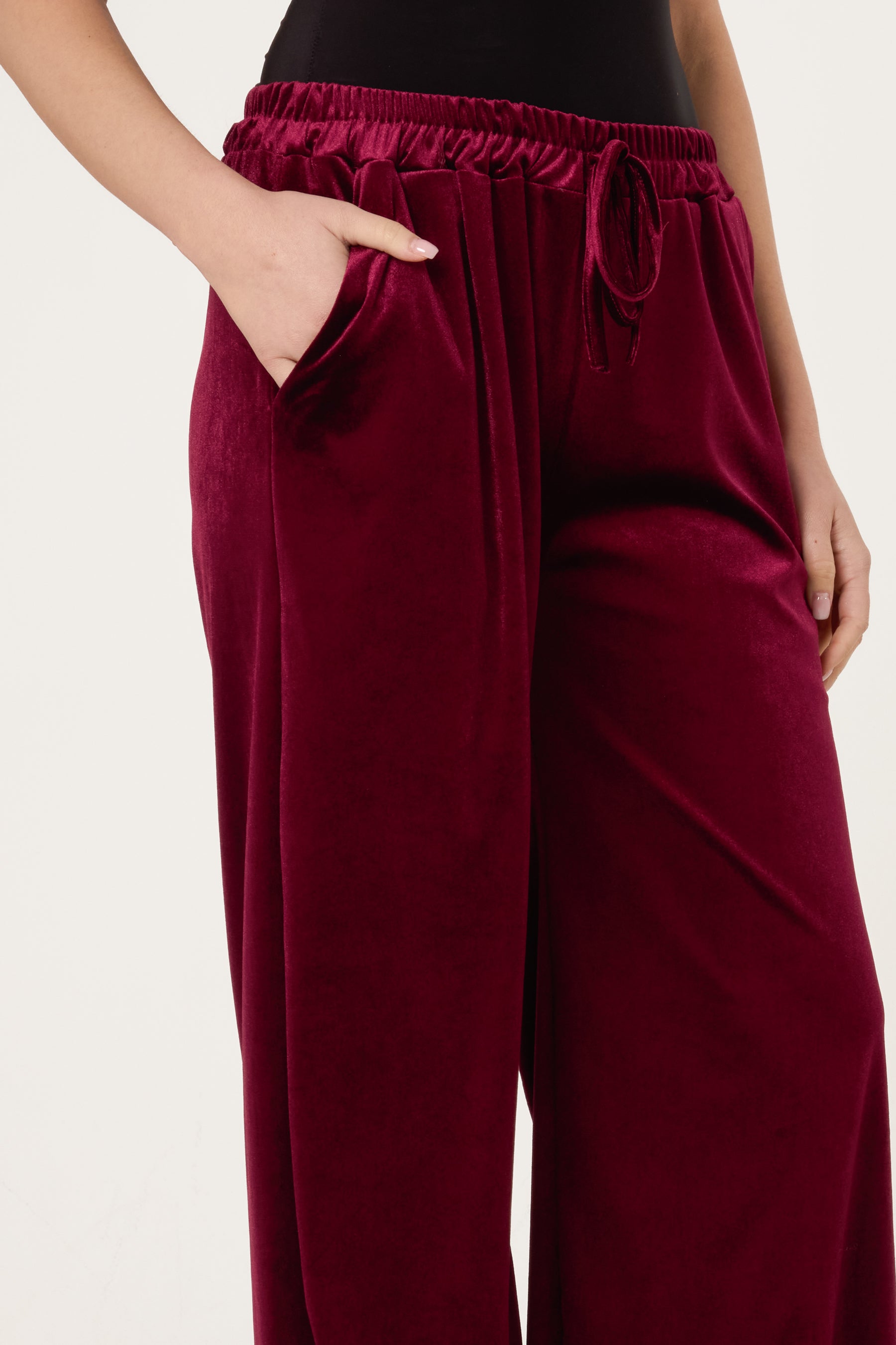 Velvet Pockets Wide Leg Trousers