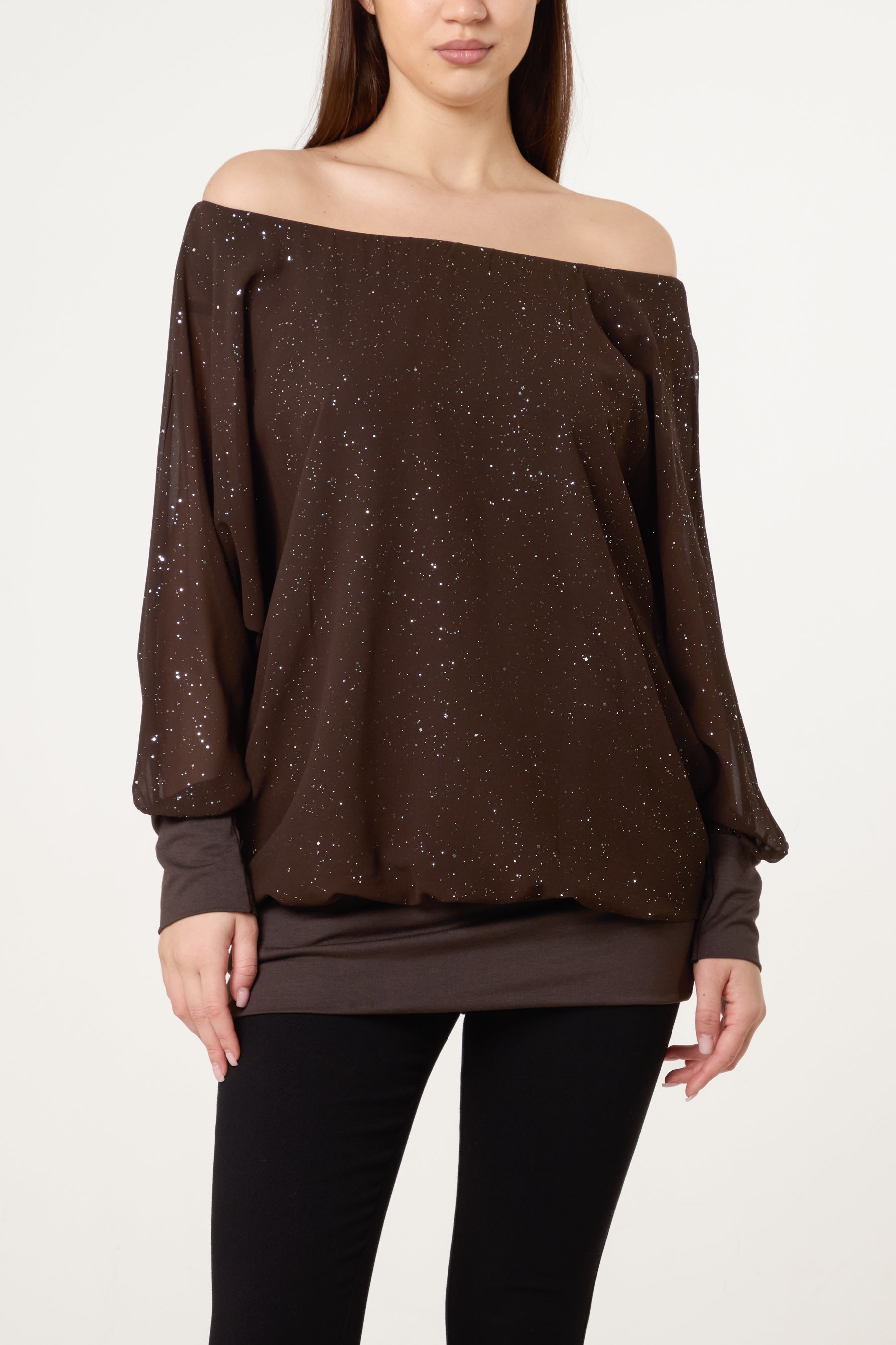 Bardot Metallic Glitter Chiffon Blouse
