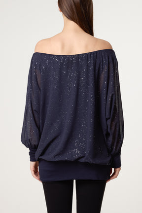 Bardot Metallic Glitter Chiffon Blouse