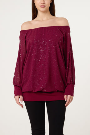 Bardot Metallic Glitter Chiffon Blouse