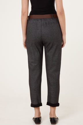 Metallic Geometric Belted Trousers