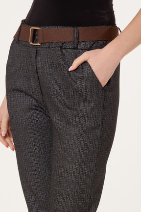 Metallic Geometric Belted Trousers