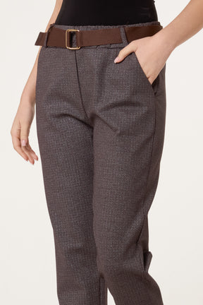Metallic Geometric Belted Trousers