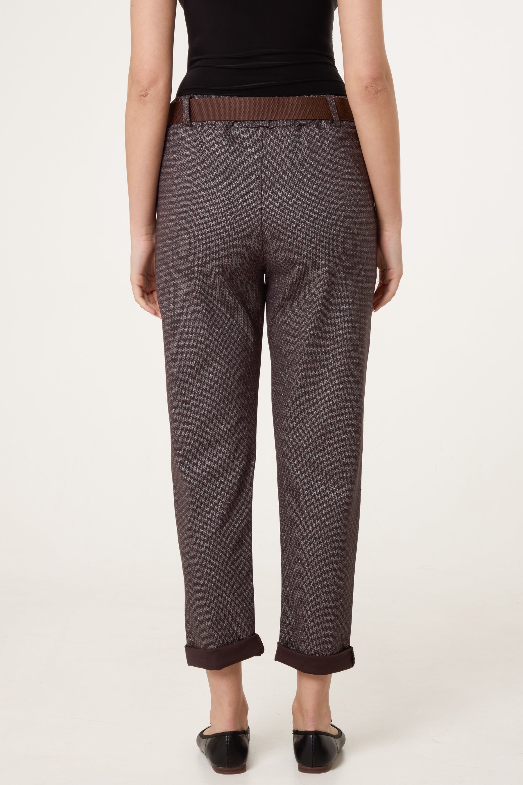 Metallic Geometric Belted Trousers