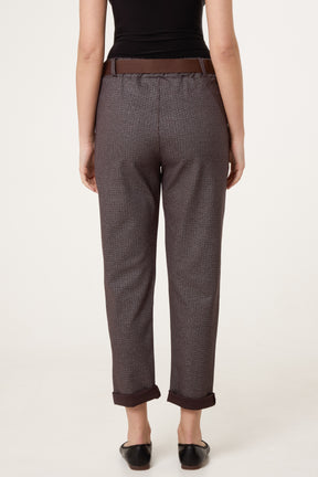 Metallic Geometric Belted Trousers