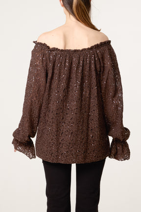 Off The Shoulder Sequin Lace Blouse