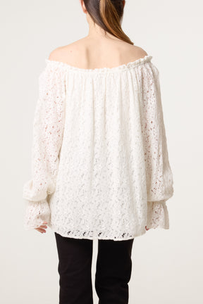 Off The Shoulder Sequin Lace Blouse