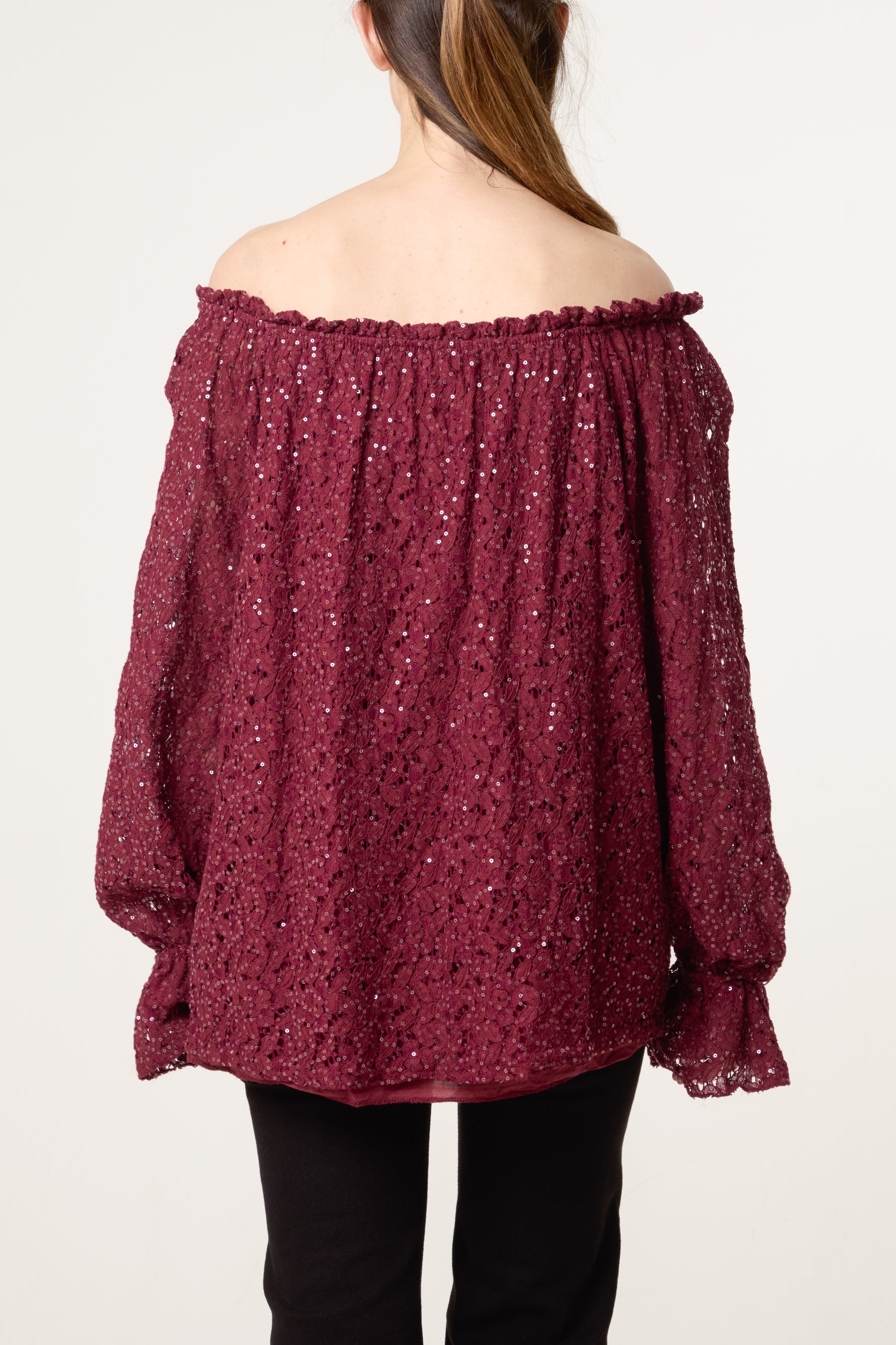 Off The Shoulder Sequin Lace Blouse