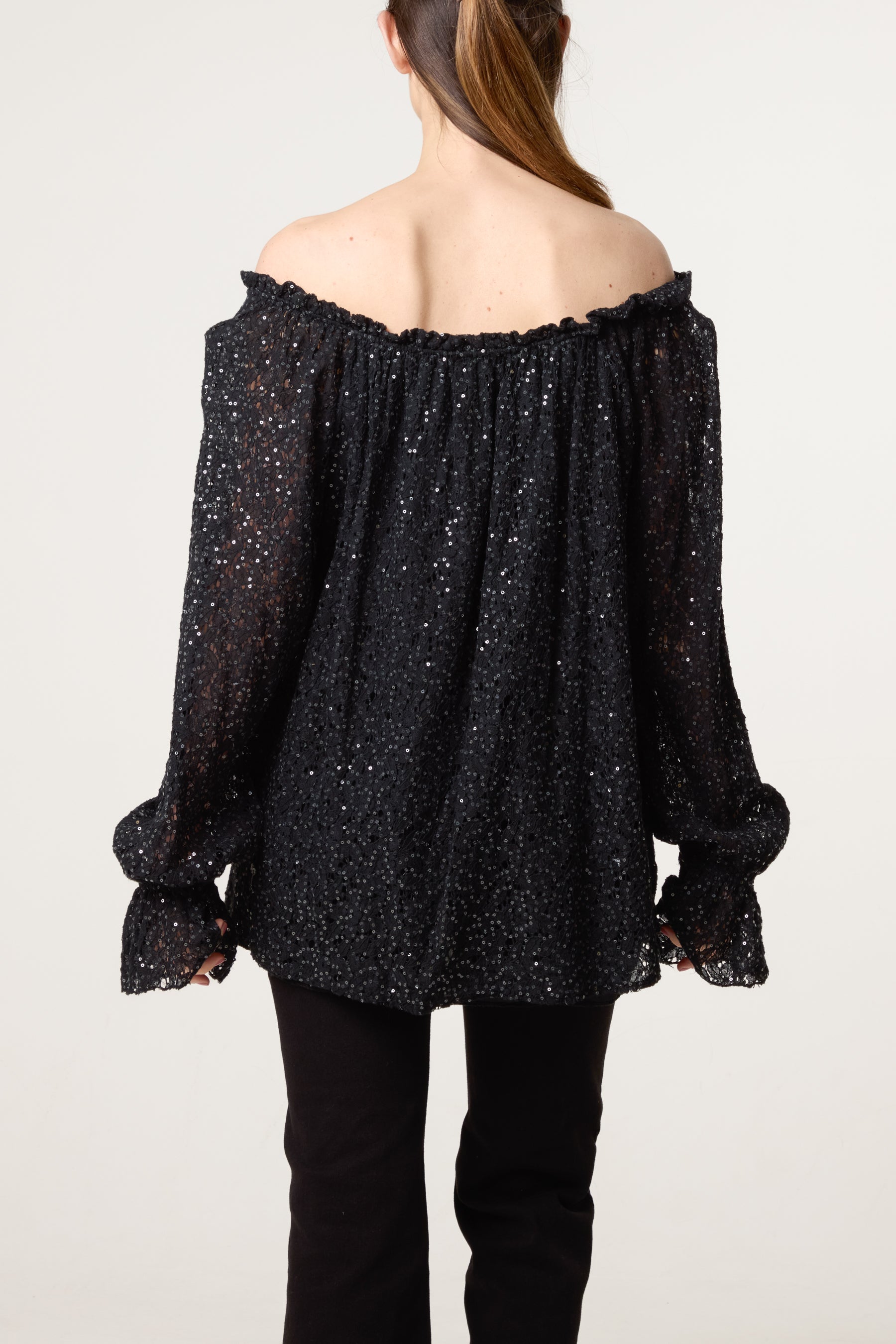 Off The Shoulder Sequin Lace Blouse