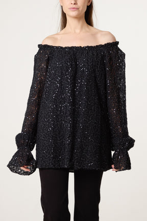 Off The Shoulder Sequin Lace Blouse