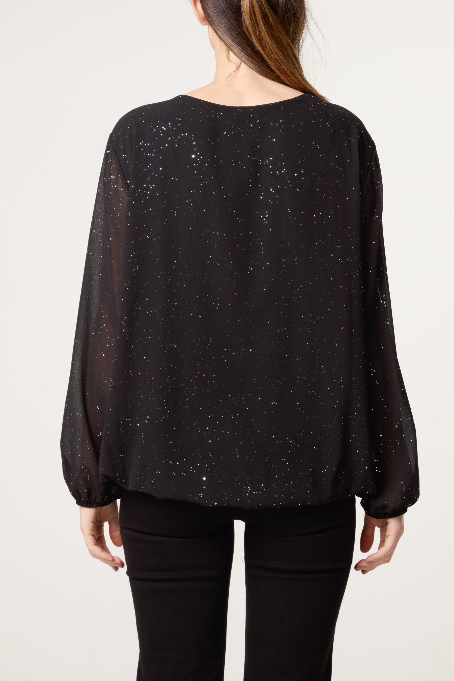 Metallic Glitter Gold Trim Blouse