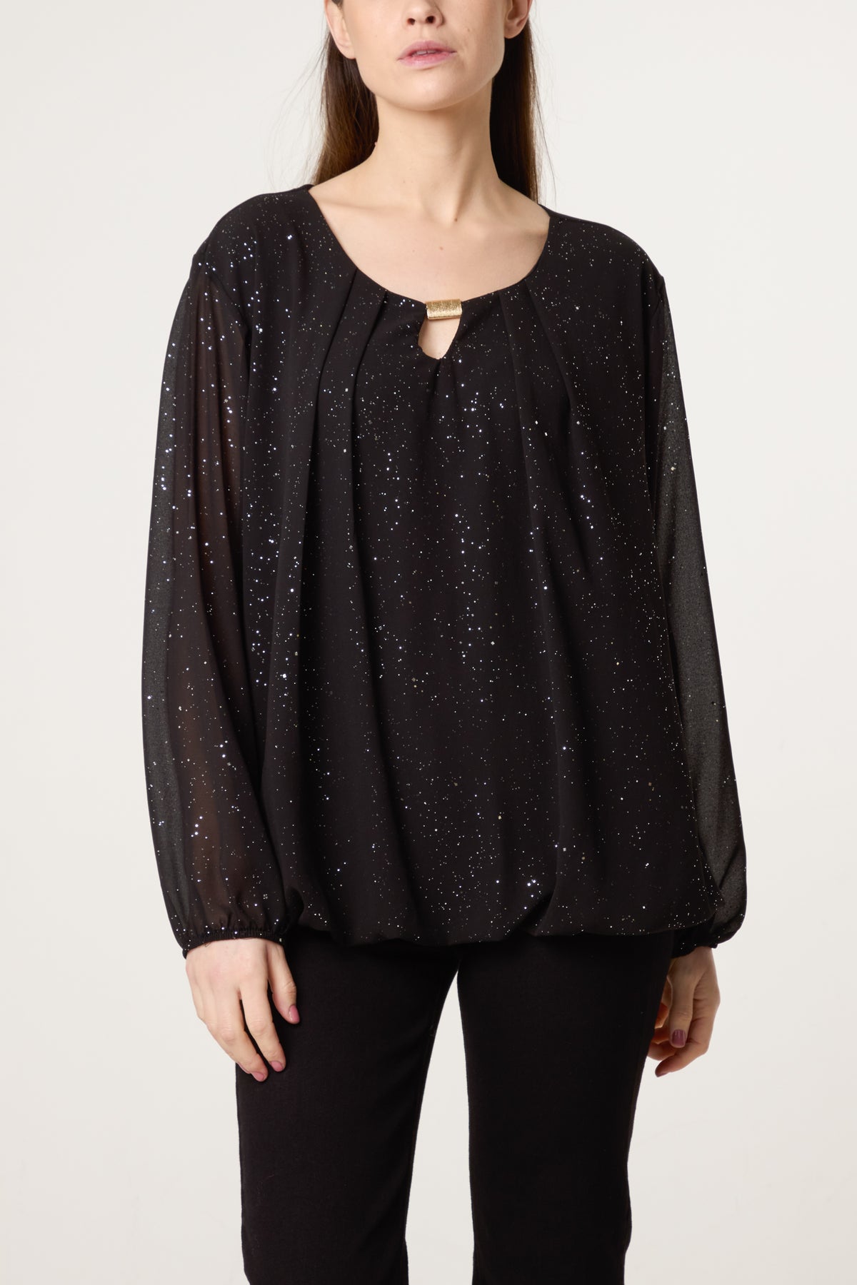 Metallic Glitter Gold Trim Blouse