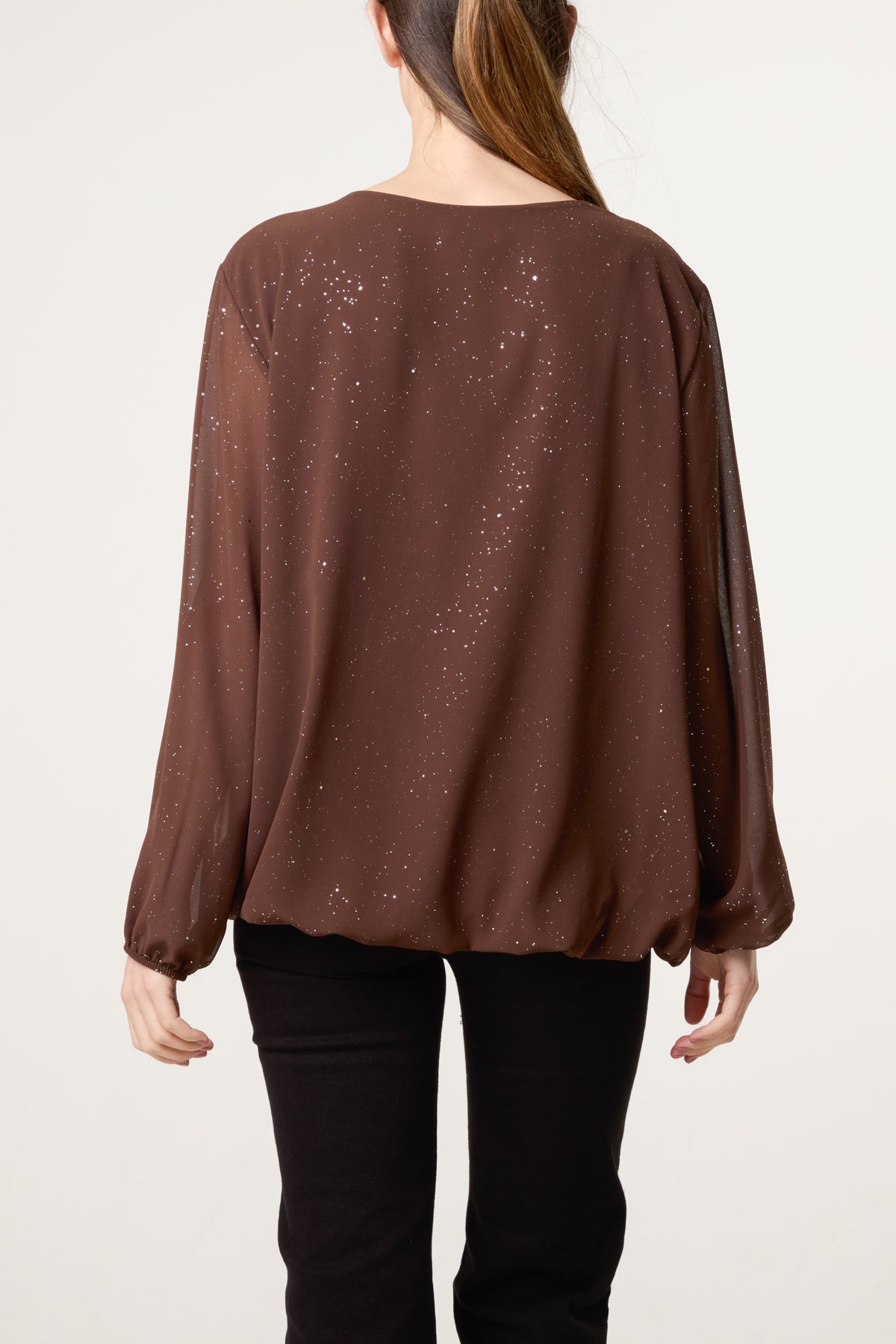 Metallic Glitter Gold Trim Blouse