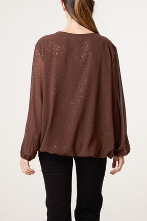 Metallic Glitter Gold Trim Blouse