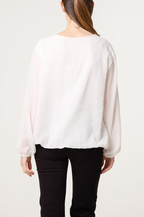Metallic Glitter Gold Trim Blouse