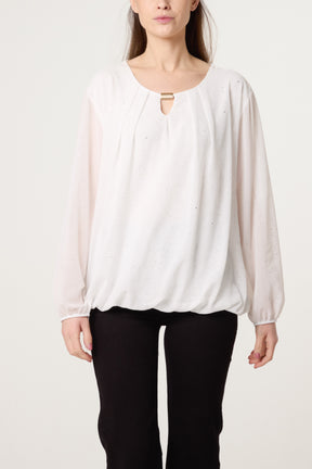 Metallic Glitter Gold Trim Blouse