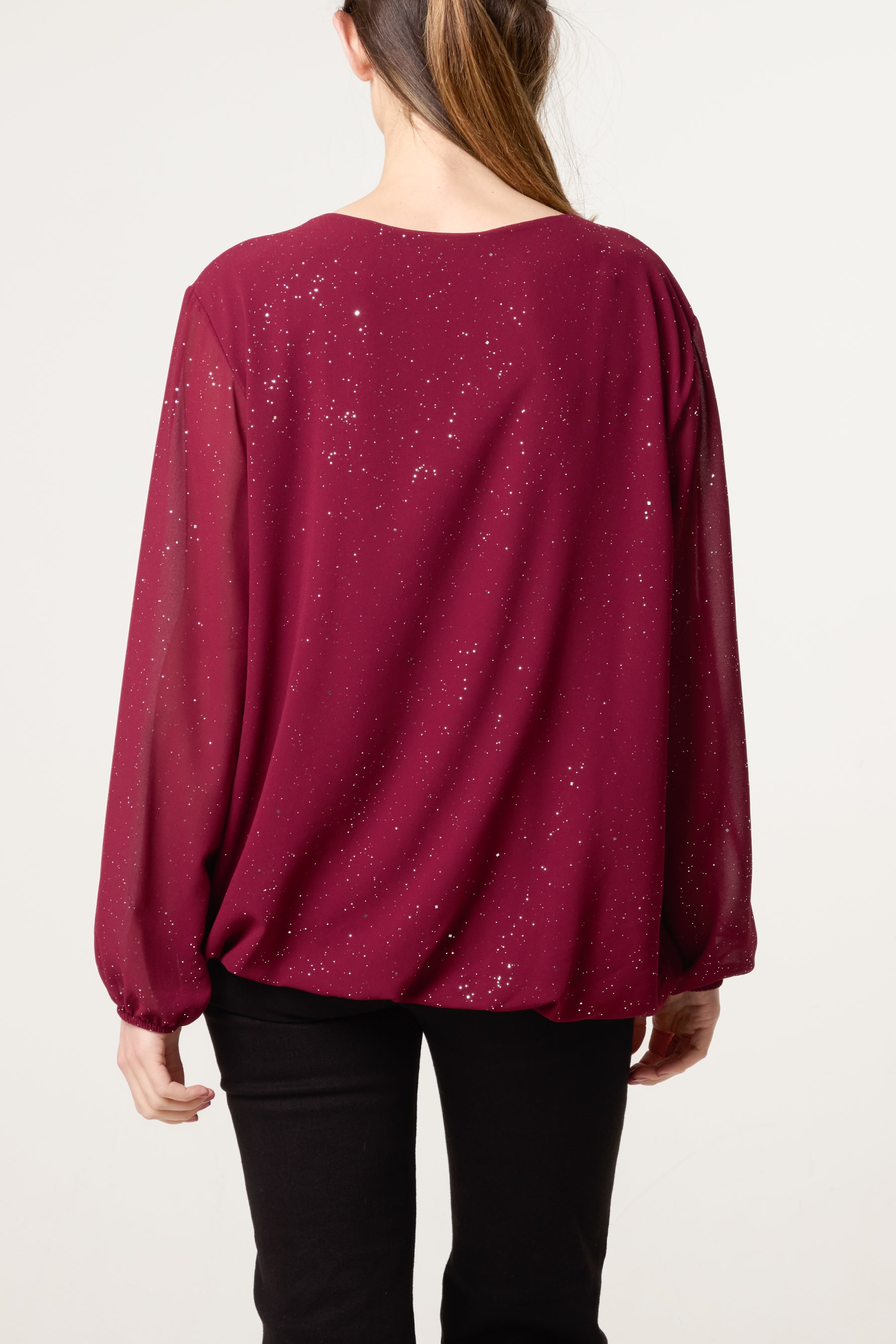 Metallic Glitter Gold Trim Blouse