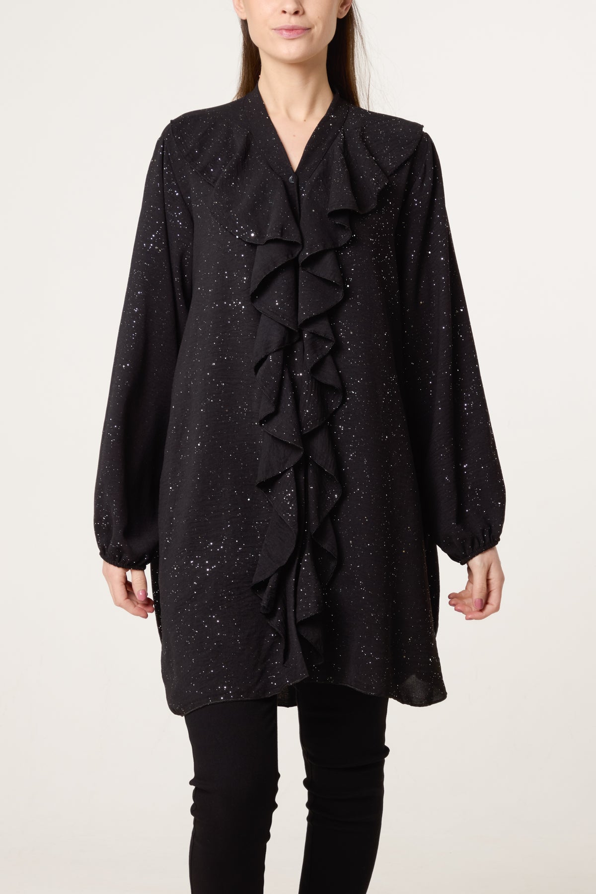 Metallic Glitter Ruffle Blouse