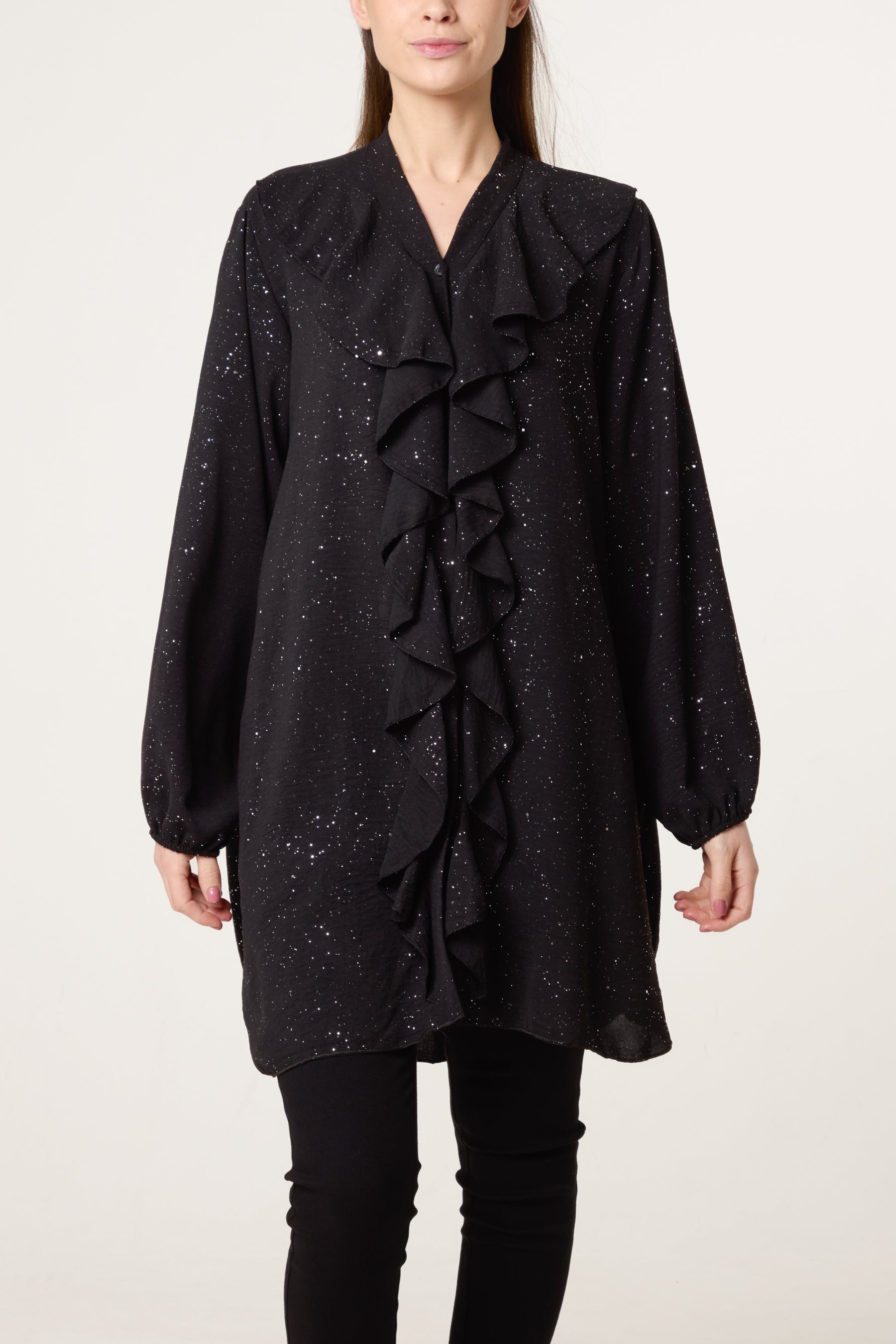 Metallic Glitter Ruffle Blouse