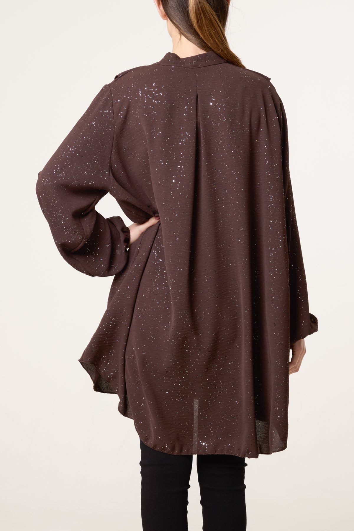 Metallic Glitter Ruffle Blouse