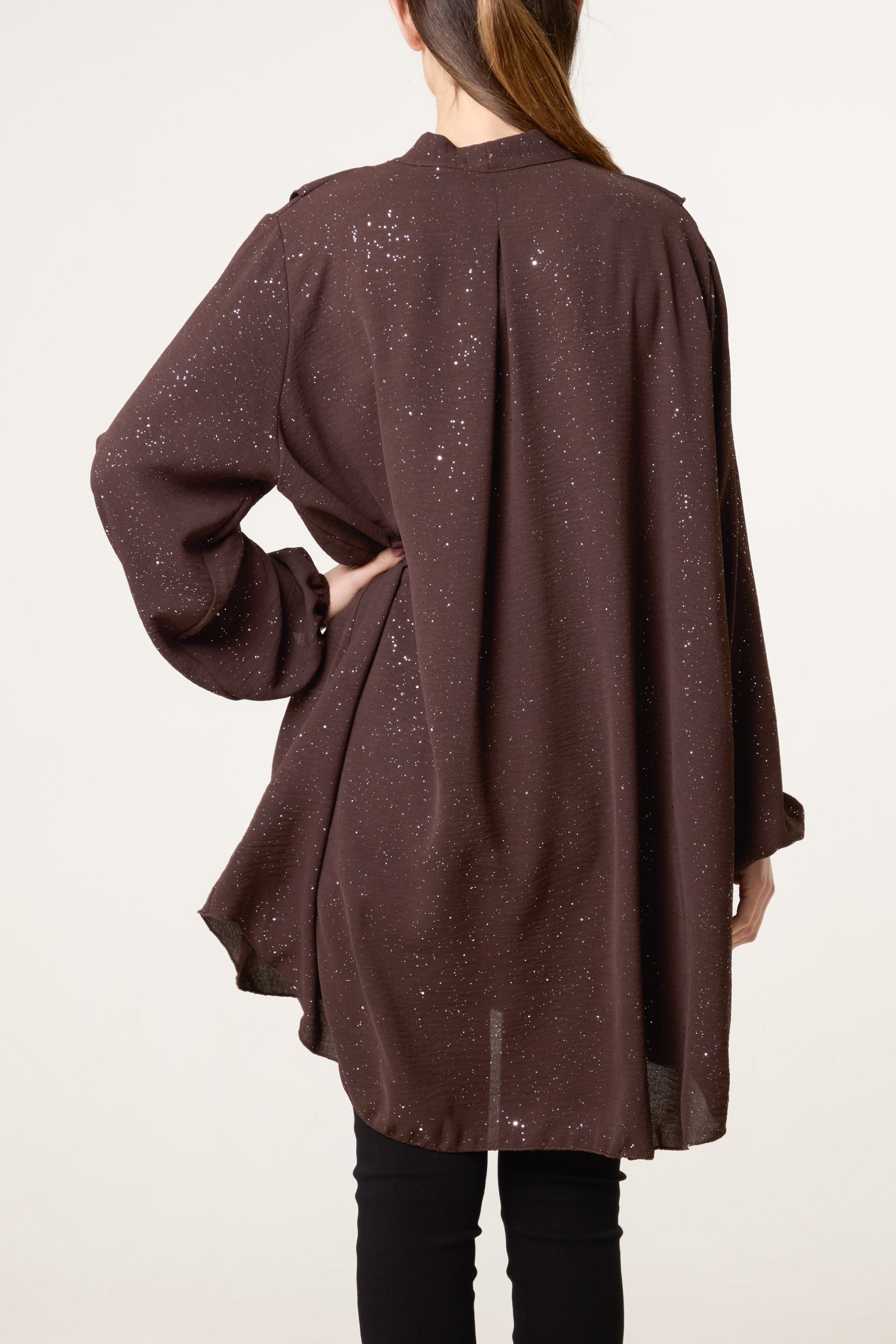 Metallic Glitter Ruffle Blouse