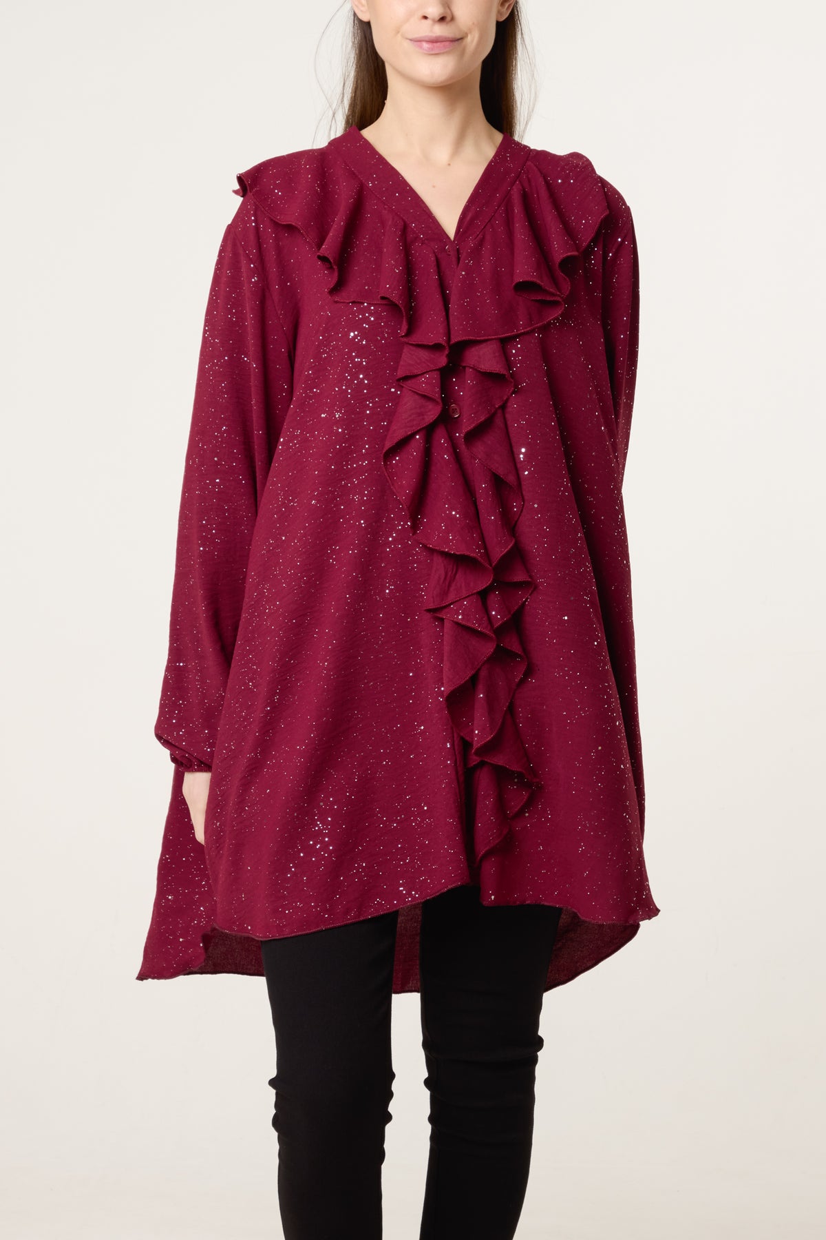 Metallic Glitter Ruffle Blouse