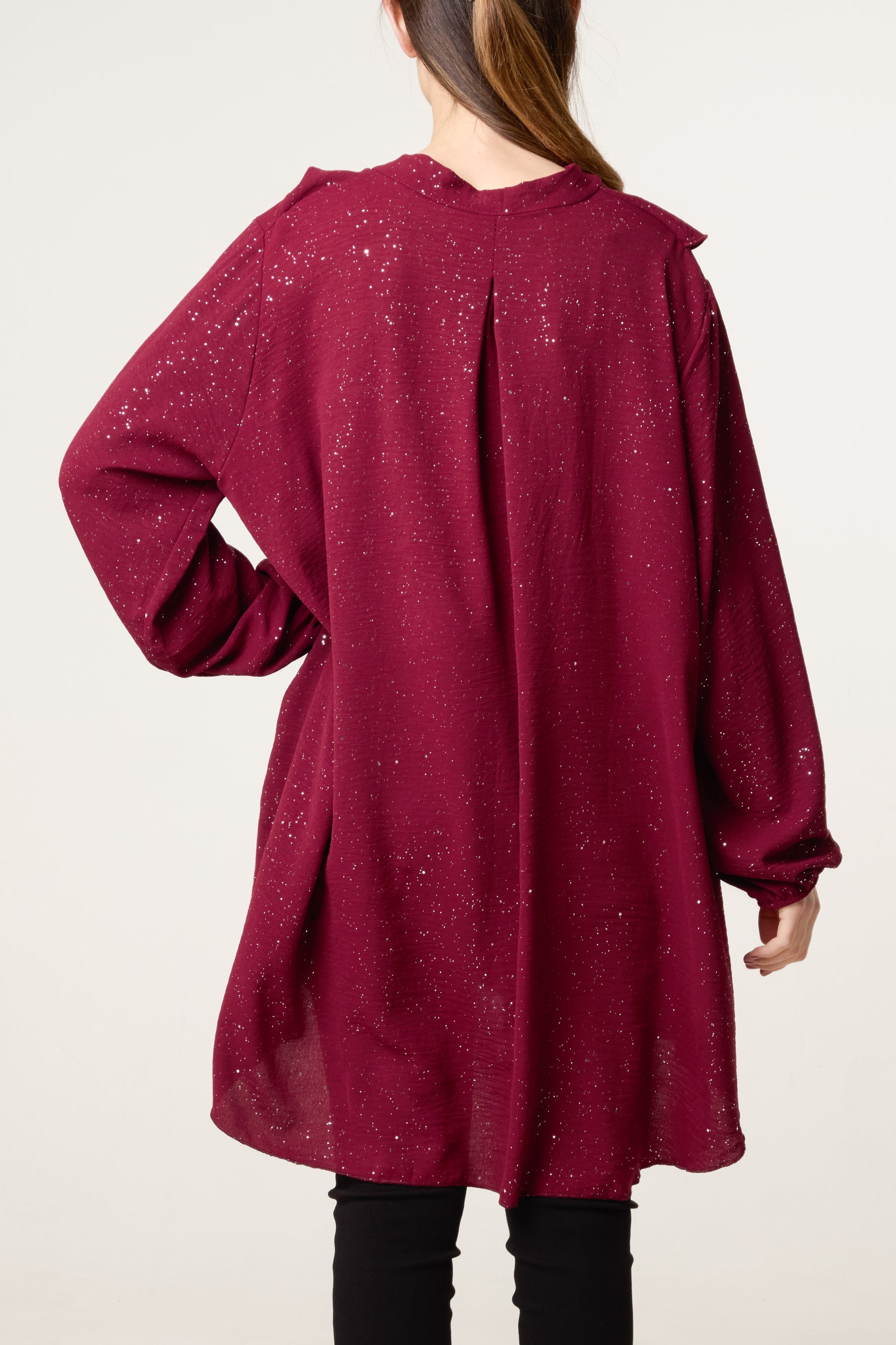 Metallic Glitter Ruffle Blouse