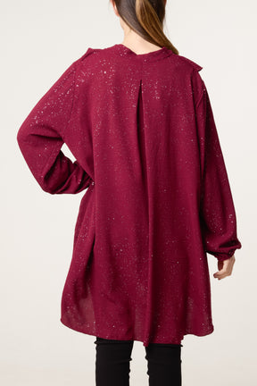 Metallic Glitter Ruffle Blouse