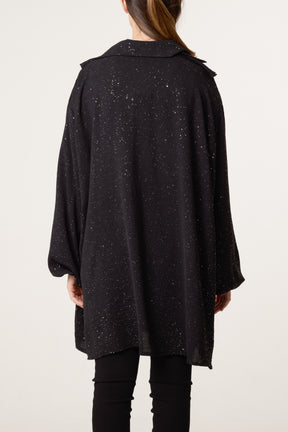 Collar Ruffle Metallic Glitter Blouse