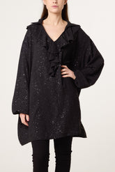 Collar Ruffle Metallic Glitter Blouse