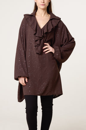 Collar Ruffle Metallic Glitter Blouse