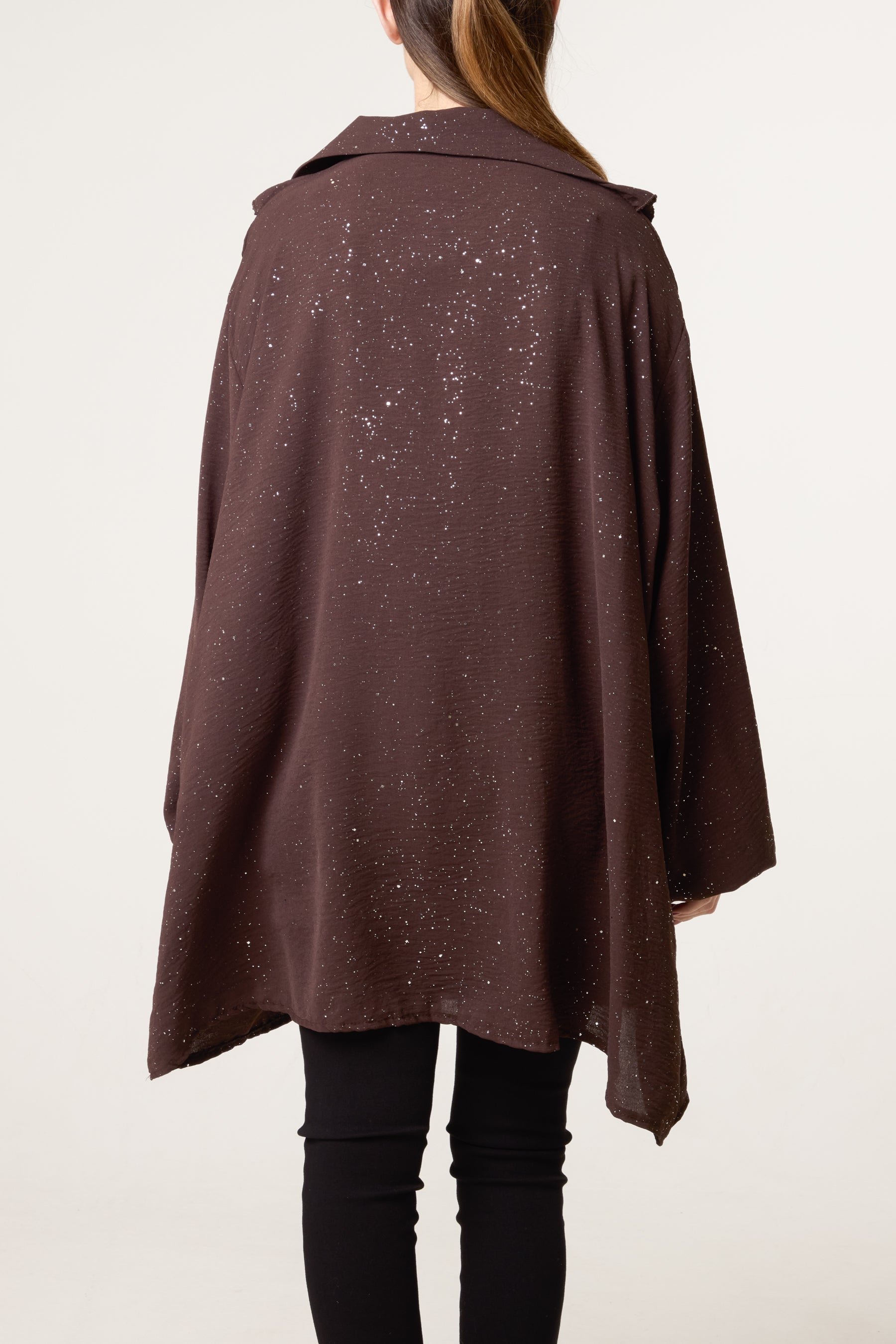 Collar Ruffle Metallic Glitter Blouse
